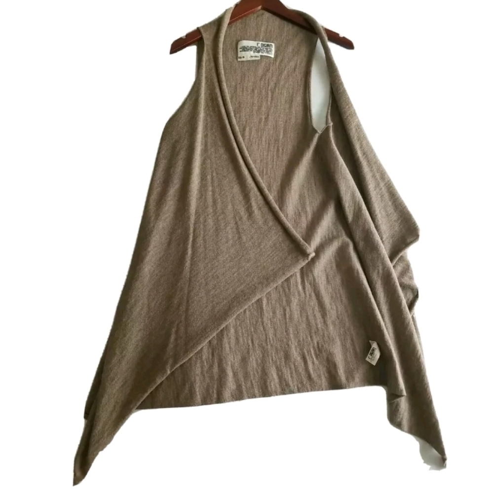 Rogan Peru Brown Open Front Cardigan Sweater Sleeveless Baby Alpaca Bamboo sz XS
